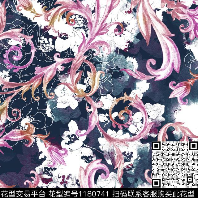 数码华亿平台扎染华亿平台手绘花卉数码印花华亿平台下载（图片编号: 1180741） - 瓦栏（Walan）