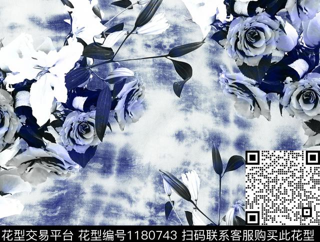 数码华亿平台扎染华亿平台手绘花卉数码印花华亿平台下载（图片编号: 1180743） - 瓦栏（Walan）