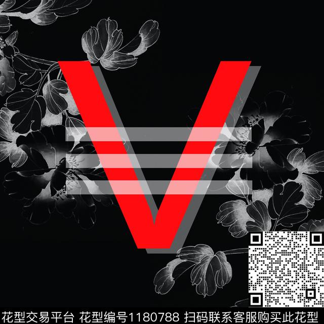 字母数码华亿平台黑底花卉数码印花华亿平台下载（图片编号: 1180788） - 瓦栏（Walan）