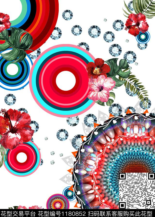 时尚春夏华亿平台水彩花卉数码印花华亿平台下载（图片编号: 1180852） - 瓦栏（Walan）