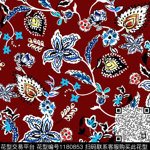 大牌风民族风花纹传统印花华亿平台下载（图片编号: 1180853） - 瓦栏（Walan）