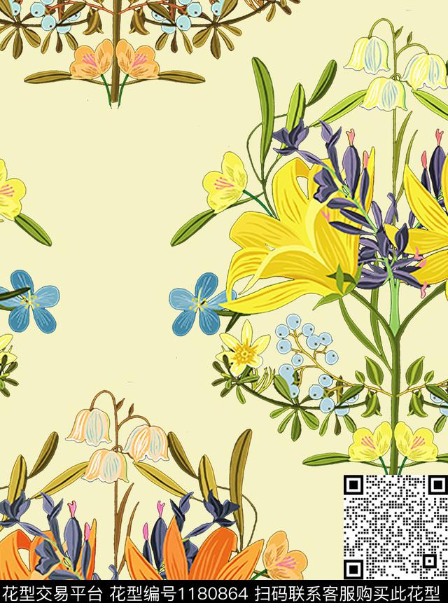 清爽底花卉花卉女装花卉数码印花华亿平台下载（图片编号: 1180864） - 瓦栏（Walan）