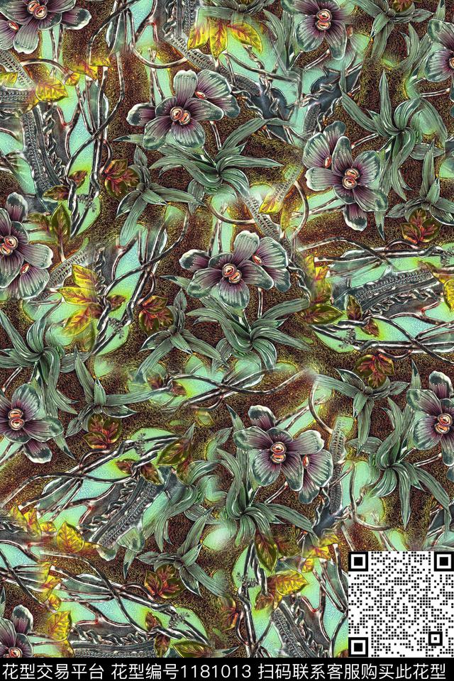 抽象民族花卉版画数码印花华亿平台下载（图片编号: 1181013） - 瓦栏（Walan）