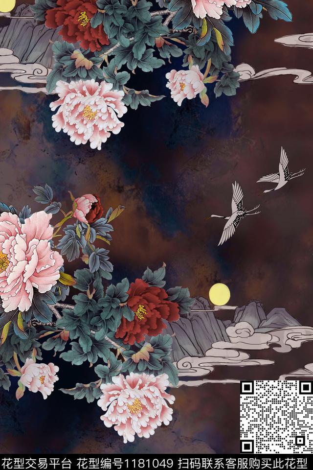 仙鹤香云纱旗袍数码印花华亿平台下载（图片编号: 1181049） - 瓦栏（Walan）