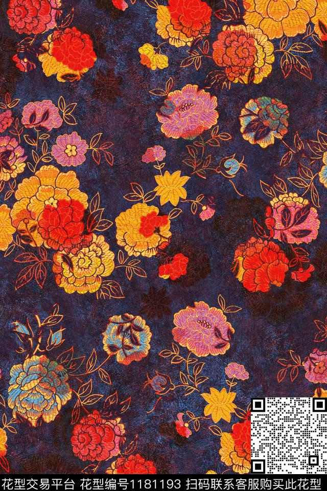 满版散花绣花华亿平台花卉数码印花华亿平台下载（图片编号: 1181193） - 瓦栏（Walan）