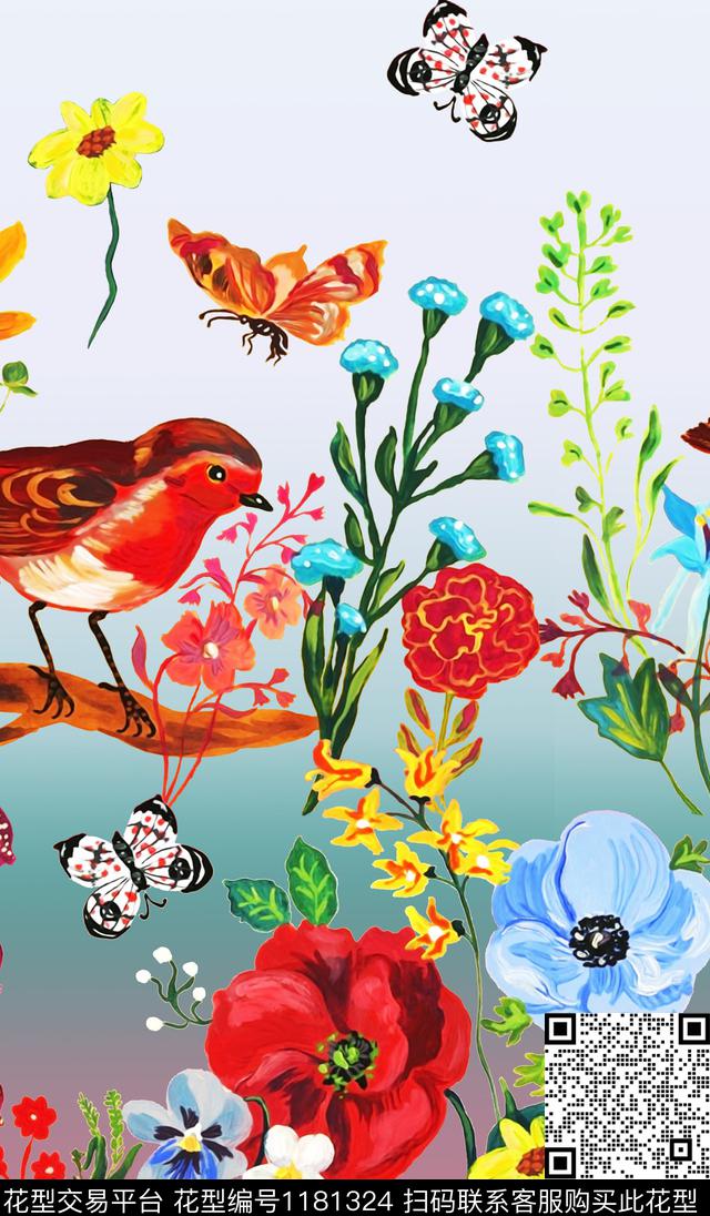 温室花卉彩底花卉蝴蝶数码印花华亿平台下载（图片编号: 1181324） - 瓦栏（Walan）