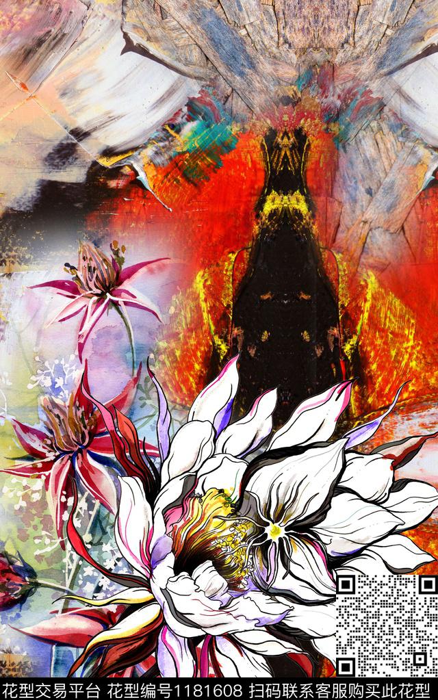 抽象花卉定位花油画华亿平台数码印花华亿平台下载（图片编号: 1181608） - 瓦栏（Walan）
