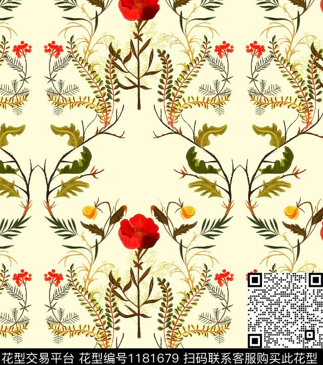 清爽底花卉花卉植物数码印花华亿平台下载（图片编号: 1181679） - 瓦栏（Walan）
