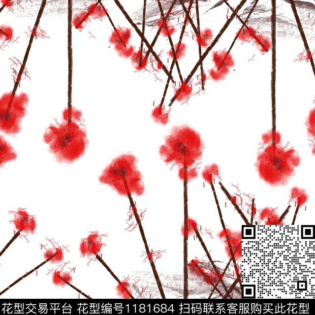 抽象手绘花卉数码印花华亿平台下载（图片编号: 1181684） - 瓦栏（Walan）