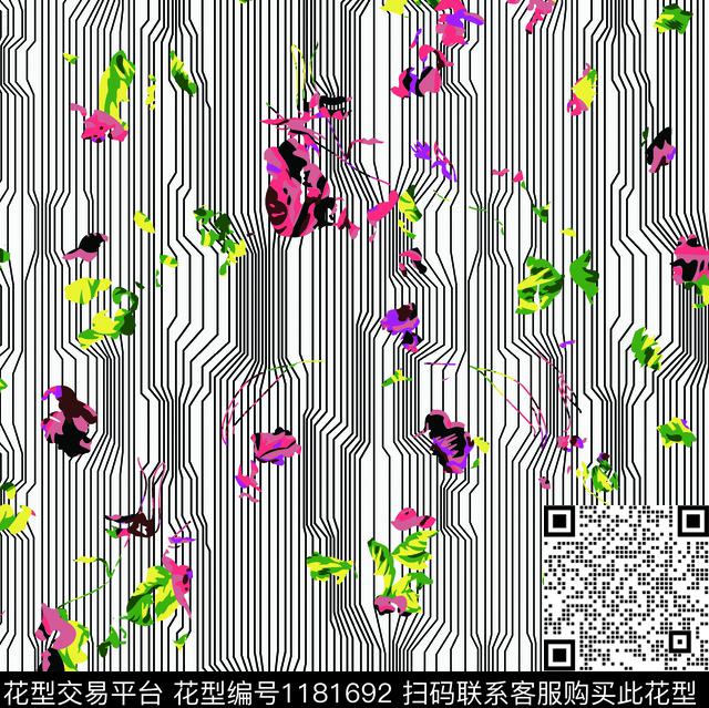 彩底花卉大牌风线条花卉传统印花华亿平台下载（图片编号: 1181692） - 瓦栏（Walan）