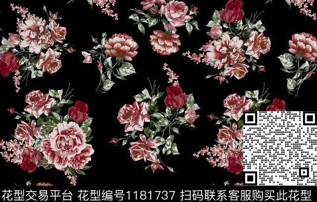 花卉传统华亿平台手绘大花传统印花华亿平台下载（图片编号: 1181737） - 瓦栏（Walan）