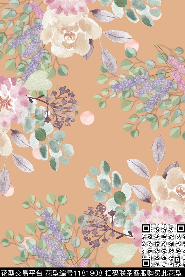 水彩花卉绣球花波点数码印花华亿平台下载（图片编号: 1181908） - 瓦栏（Walan）