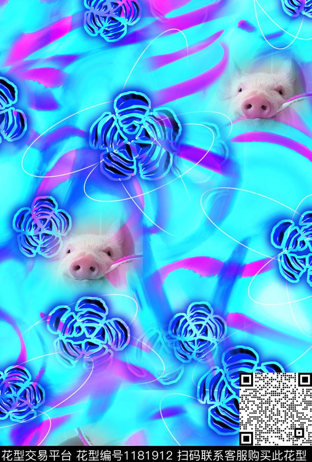 动物猪年花布渐变花卉数码印花华亿平台下载（图片编号: 1181912） - 瓦栏（Walan）