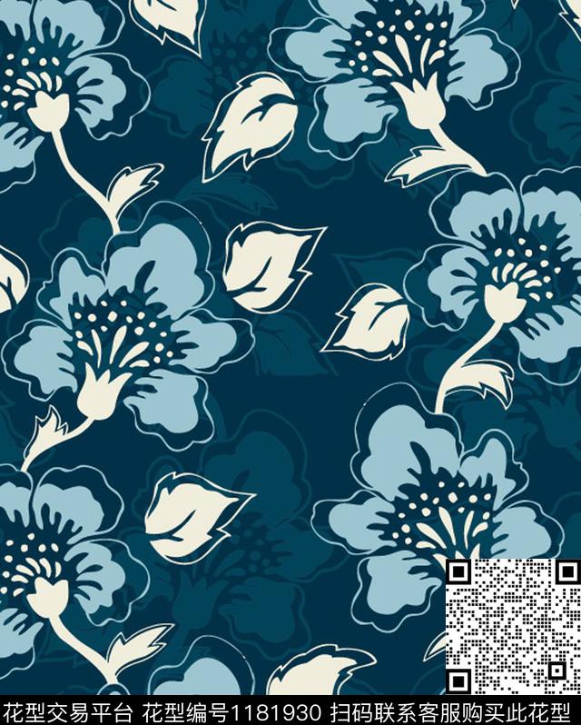 烂花华亿平台清爽底花卉褪色花卉数码印花华亿平台下载（图片编号: 1181930） - 瓦栏（Walan）