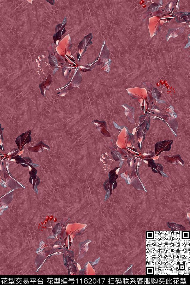 抽象绿植树叶中老年装数码印花华亿平台下载（图片编号: 1182047） - 瓦栏（Walan）