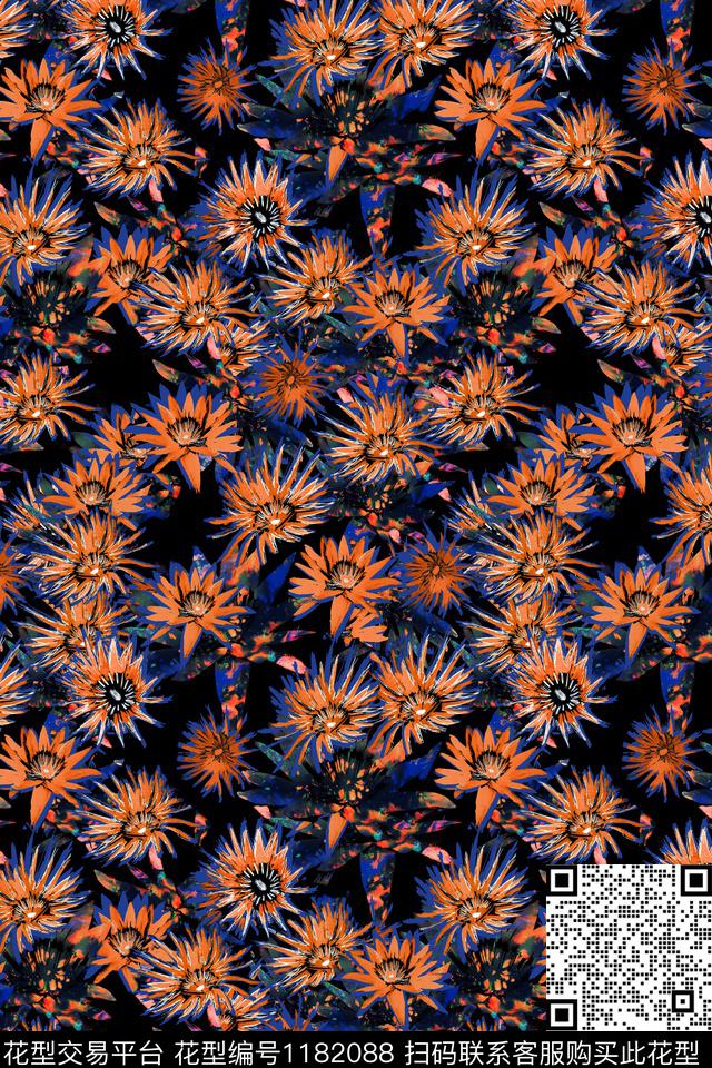 时尚抽象花卉传统印花华亿平台下载（图片编号: 1182088） - 瓦栏（Walan）