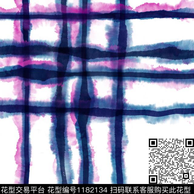 扎染华亿平台格子水彩数码印花华亿平台下载（图片编号: 1182134） - 瓦栏（Walan）
