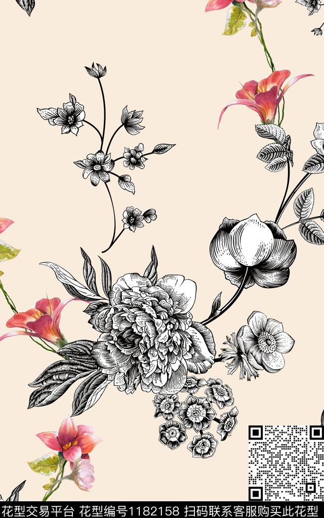 数码华亿平台花卉大牌风数码印花华亿平台下载（图片编号: 1182158） - 瓦栏（Walan）