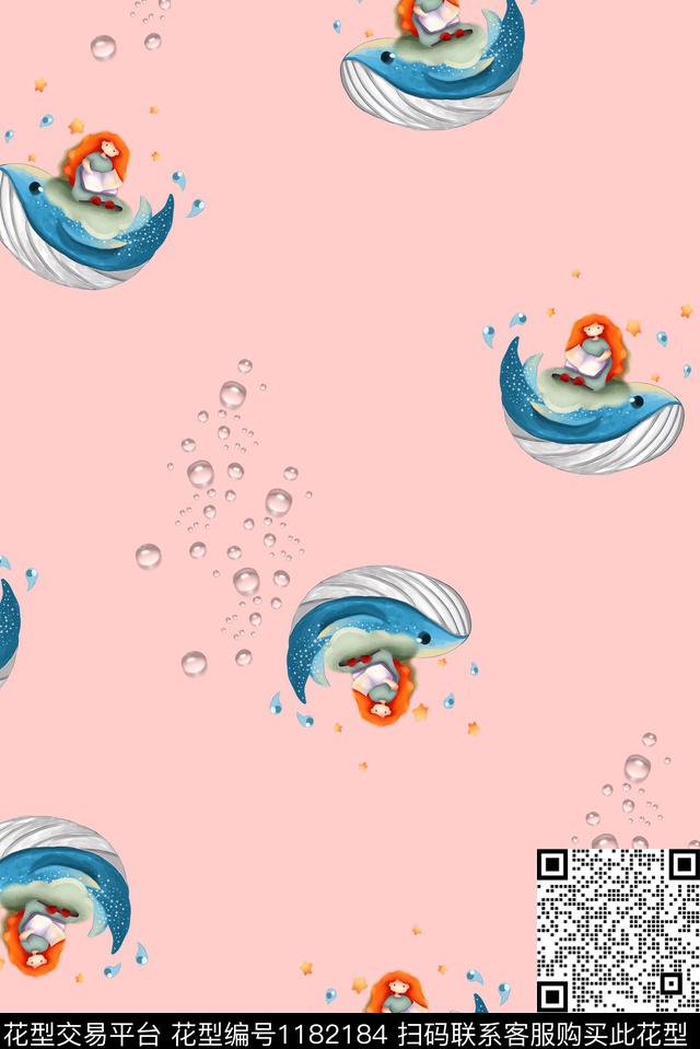 卡通波点鲸鱼数码印花华亿平台下载（图片编号: 1182184） - 瓦栏（Walan）
