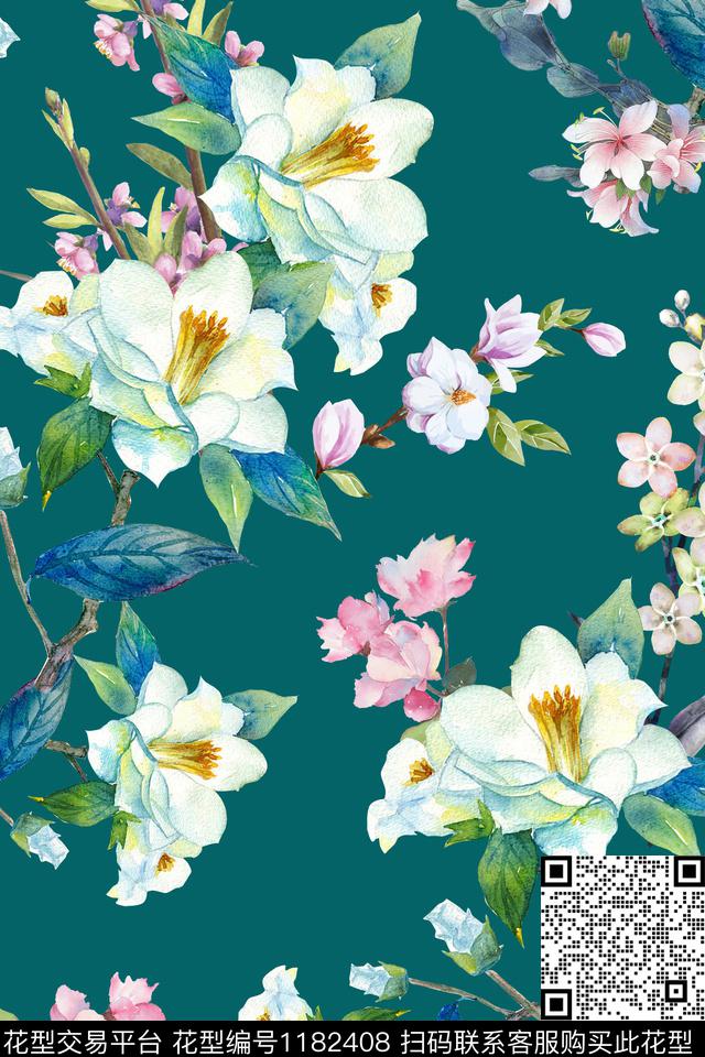 梅花水彩花卉数码印花华亿平台下载（图片编号: 1182408） - 瓦栏（Walan）