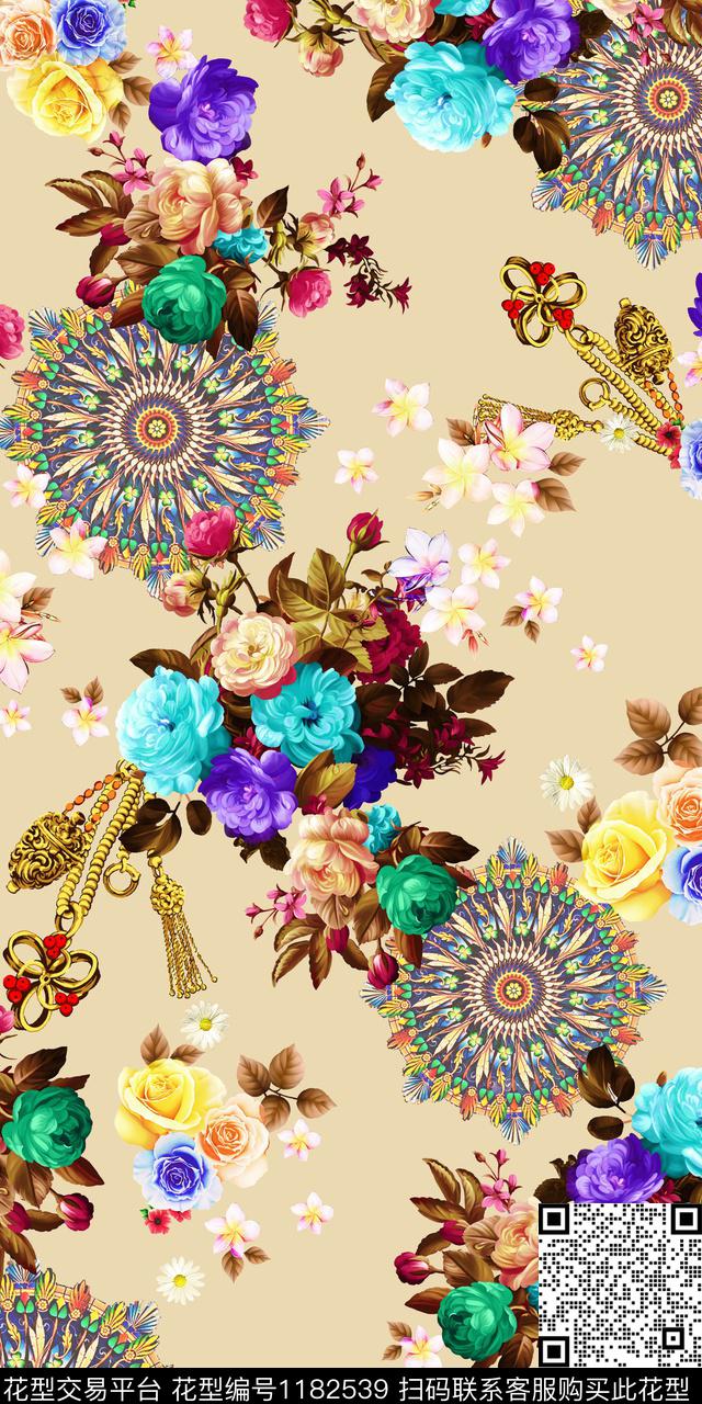 数码华亿平台花卉大牌风数码印花华亿平台下载（图片编号: 1182539） - 瓦栏（Walan）