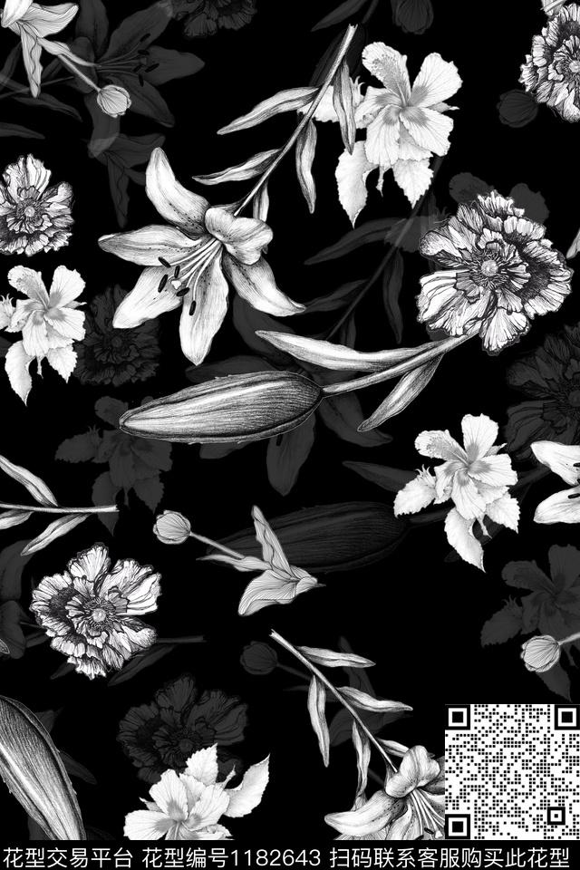 大牌风单色黑白华亿平台数码印花华亿平台下载（图片编号: 1182643） - 瓦栏（Walan）