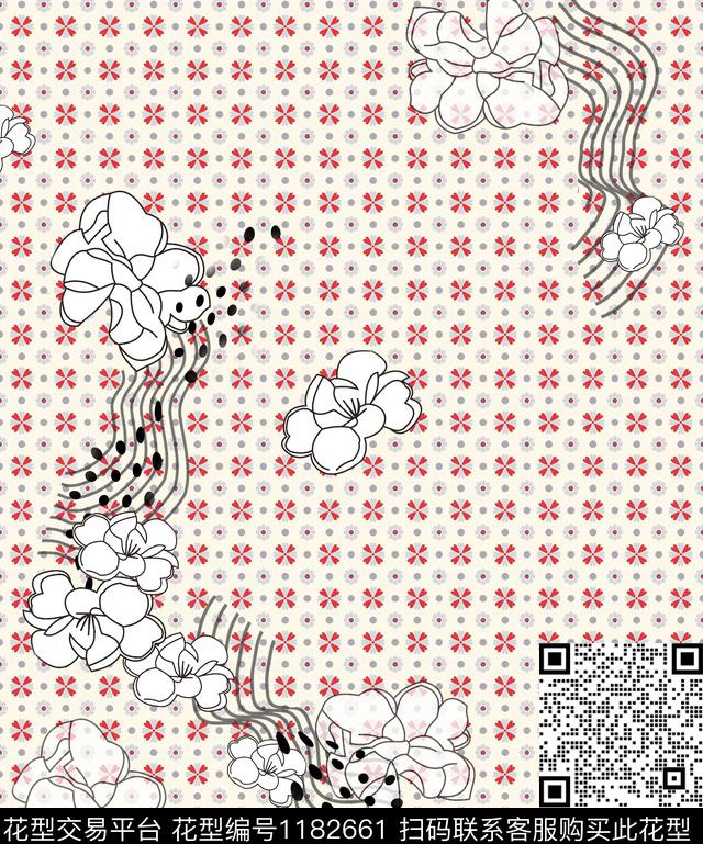 数码华亿平台几何花卉数码印花华亿平台下载（图片编号: 1182661） - 瓦栏（Walan）