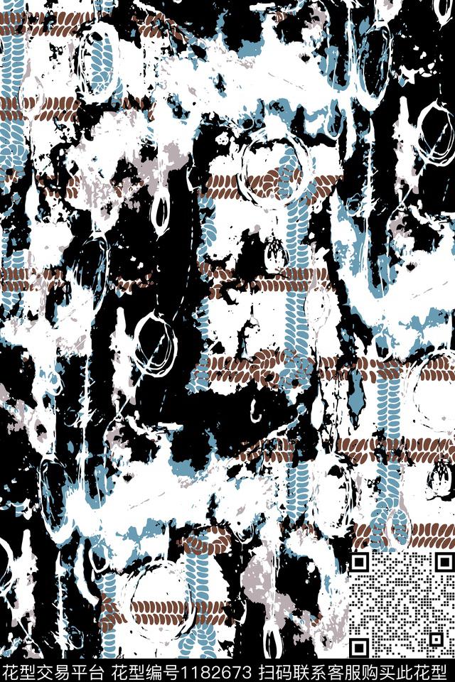 潮牌抽象格子传统印花华亿平台下载（图片编号: 1182673） - 瓦栏（Walan）