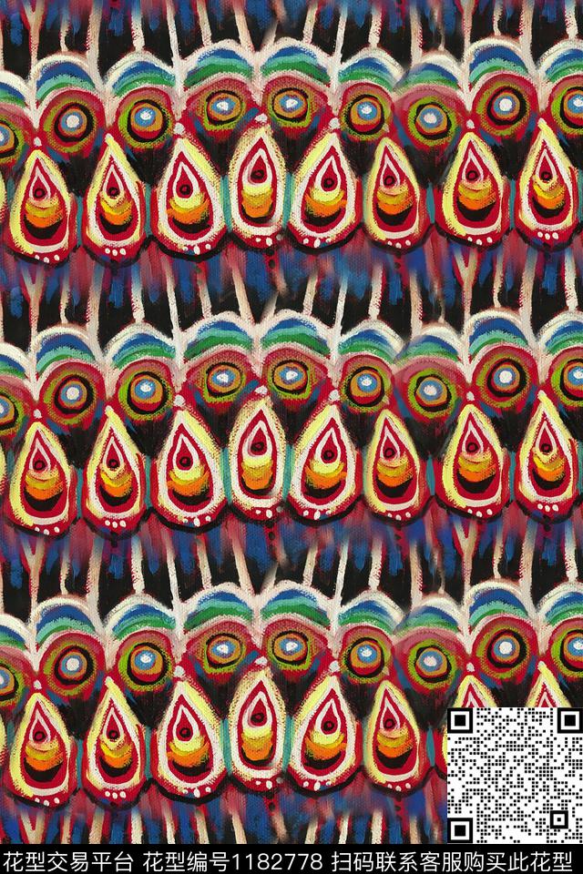 抽象羽毛民族风数码印花华亿平台下载（图片编号: 1182778） - 瓦栏（Walan）