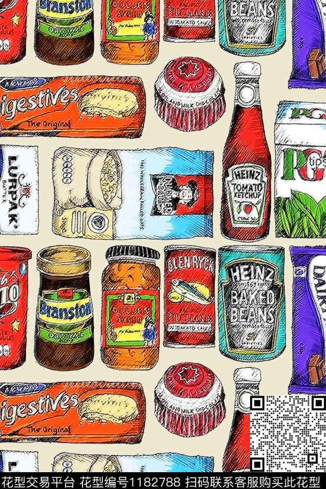 涂鸦食物趣味数码印花华亿平台下载（图片编号: 1182788） - 瓦栏（Walan）