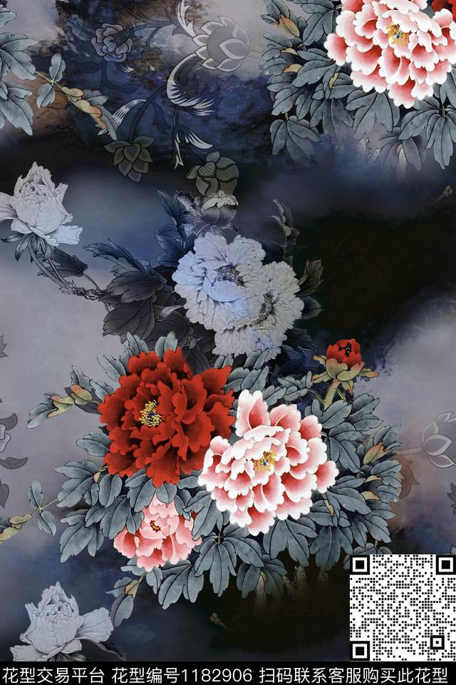 大牌风香云纱旗袍数码印花华亿平台下载（图片编号: 1182906） - 瓦栏（Walan）