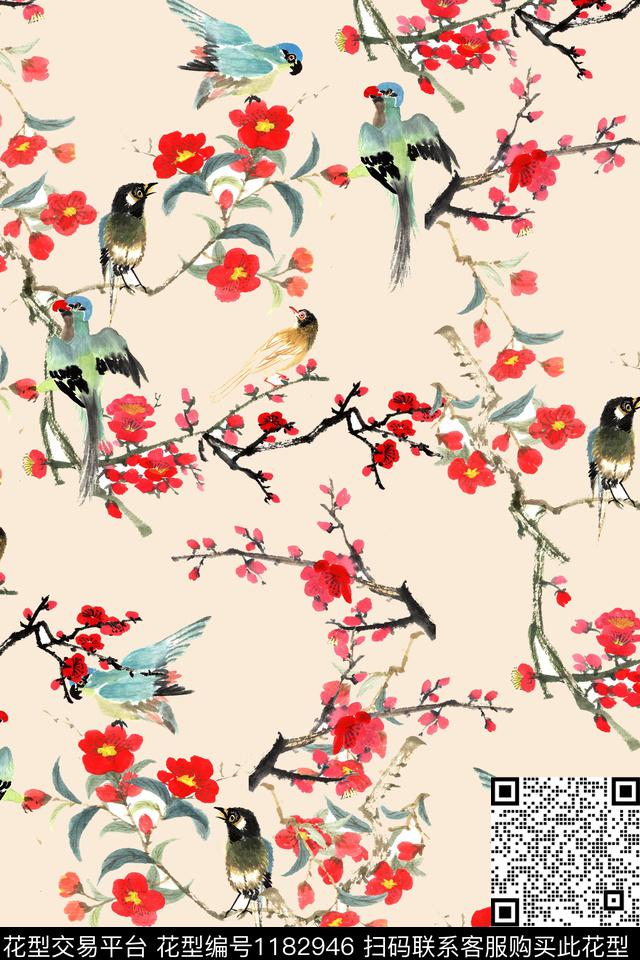 梅花花卉植物数码印花华亿平台下载（图片编号: 1182946） - 瓦栏（Walan）