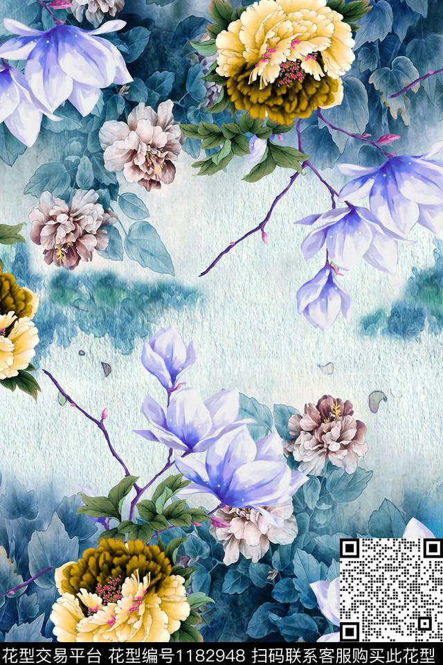 花卉大牌风印花数码印花华亿平台下载（图片编号: 1182948） - 瓦栏（Walan）