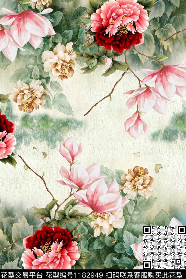 花卉大牌风印花数码印花华亿平台下载（图片编号: 1182949） - 瓦栏（Walan）