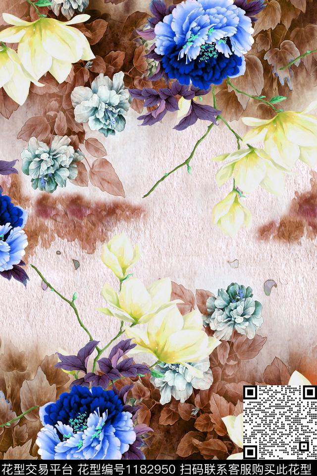 花卉大牌风印花数码印花华亿平台下载（图片编号: 1182950） - 瓦栏（Walan）