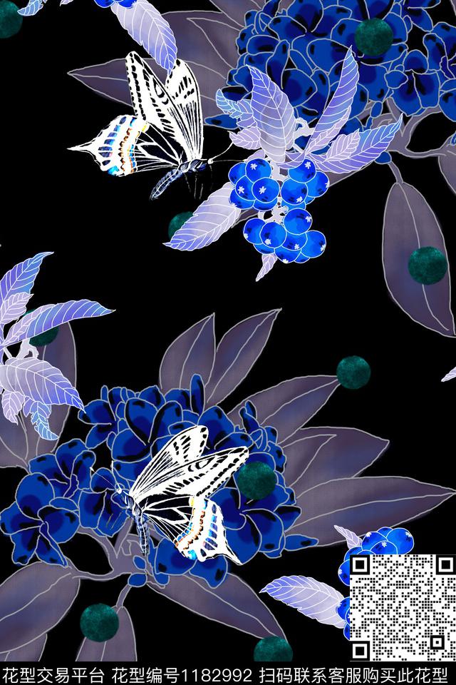 春夏华亿平台蝴蝶花卉数码印花华亿平台下载（图片编号: 1182992） - 瓦栏（Walan）