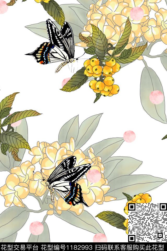 春夏华亿平台蝴蝶花卉数码印花华亿平台下载（图片编号: 1182993） - 瓦栏（Walan）