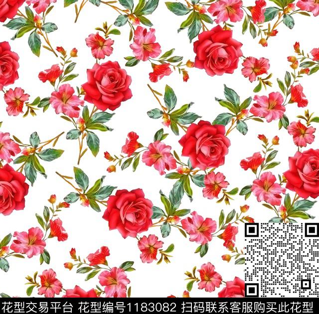 时尚女装清爽底花卉数码印花华亿平台下载（图片编号: 1183082） - 瓦栏（Walan）