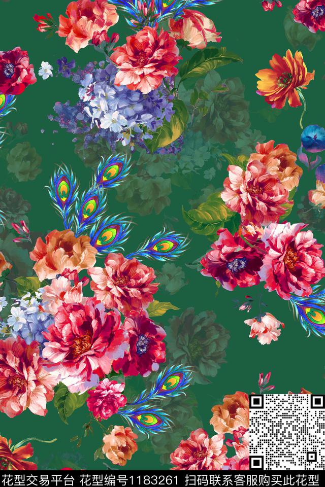 时尚水彩花卉手绘数码印花华亿平台下载（图片编号: 1183261） - 瓦栏（Walan）