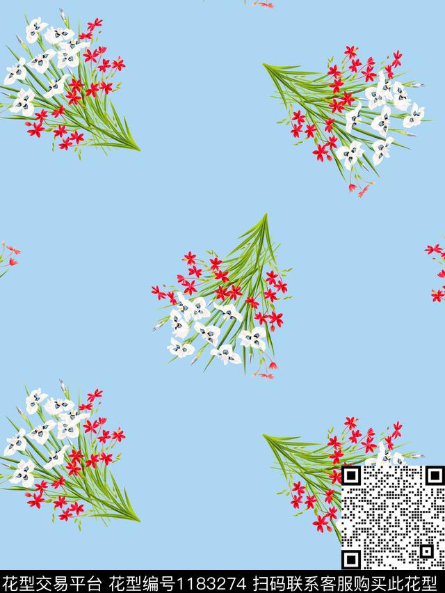 花卉散点排列小碎花数码印花华亿平台下载（图片编号: 1183274） - 瓦栏（Walan）