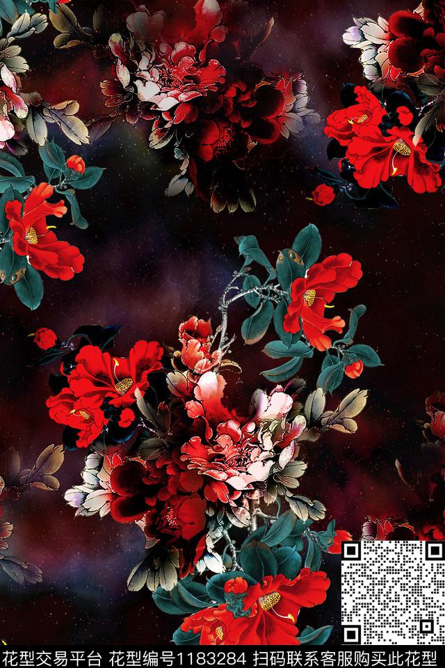 香云纱旗袍玉兰花数码印花华亿平台下载（图片编号: 1183284） - 瓦栏（Walan）