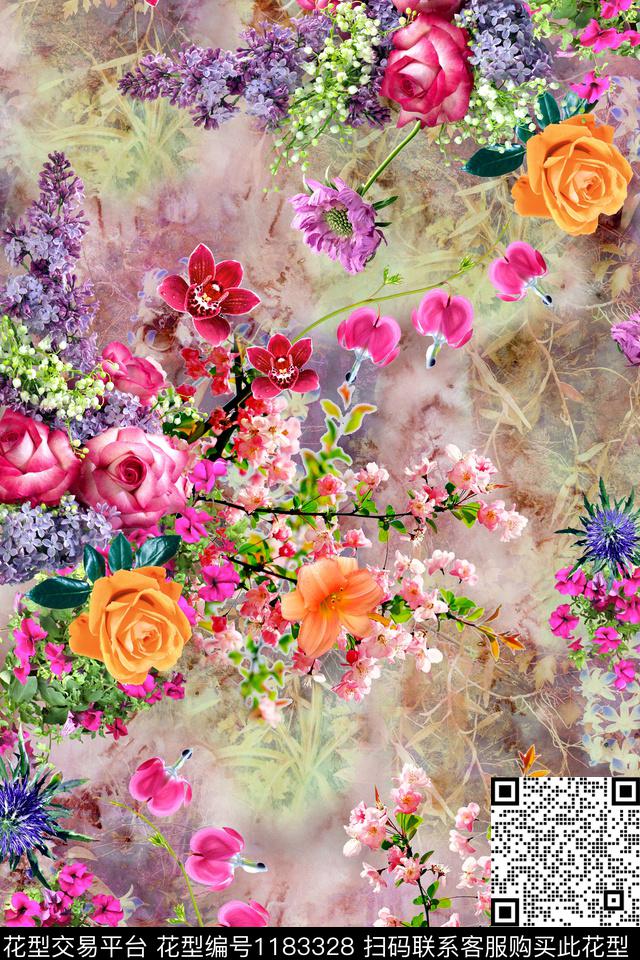 花卉3D立体照片花卉数码印花华亿平台下载（图片编号: 1183328） - 瓦栏（Walan）