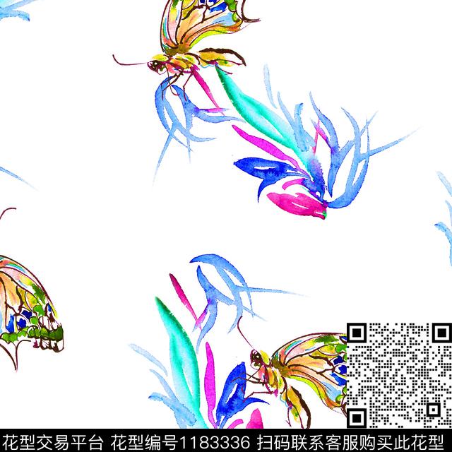 植物手绘蝴蝶古风数码印花华亿平台下载（图片编号: 1183336） - 瓦栏（Walan）