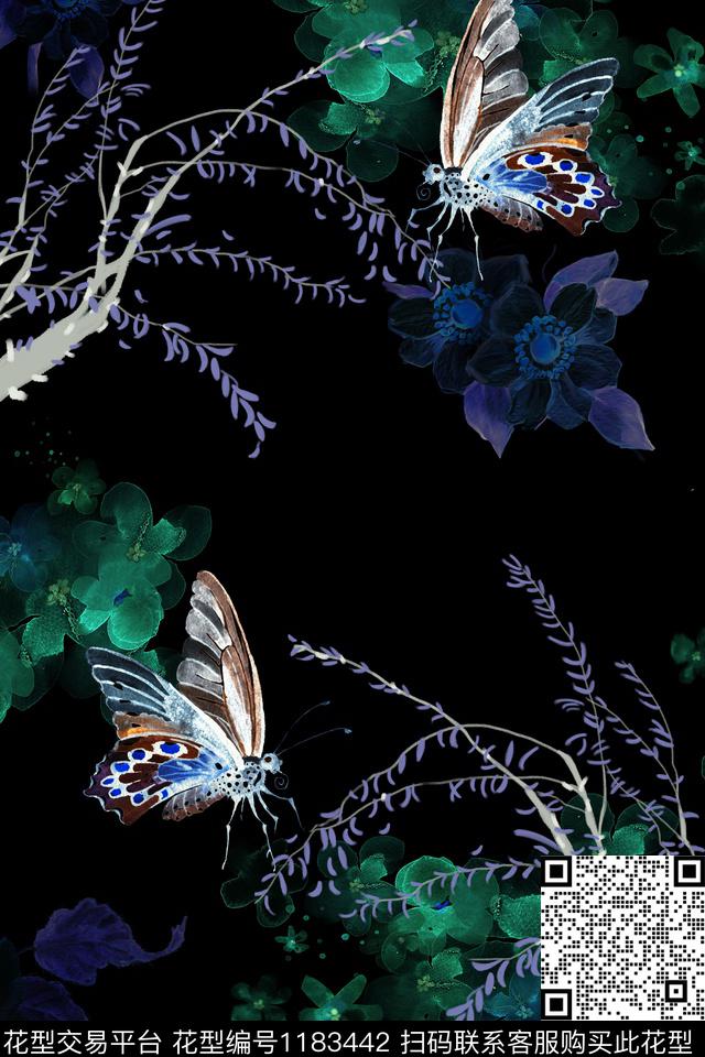 水彩花卉蝴蝶抽象花卉数码印花华亿平台下载（图片编号: 1183442） - 瓦栏（Walan）
