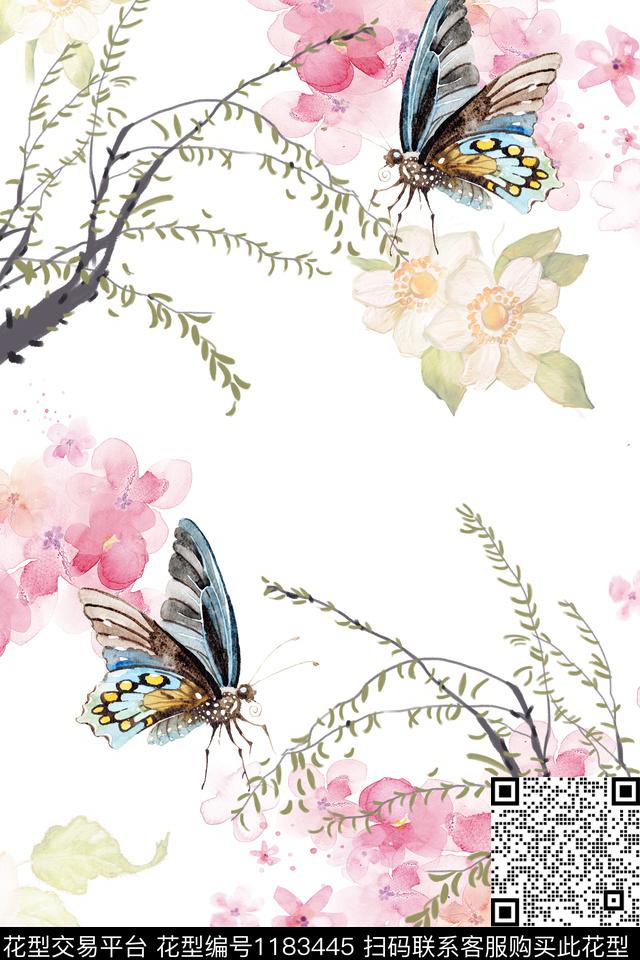 水彩花卉蝴蝶抽象花卉数码印花华亿平台下载（图片编号: 1183445） - 瓦栏（Walan）