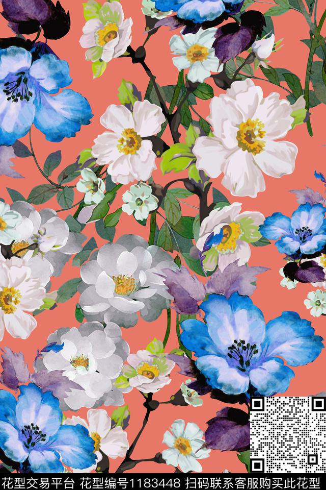 花卉大牌风印花数码印花华亿平台下载（图片编号: 1183448） - 瓦栏（Walan）
