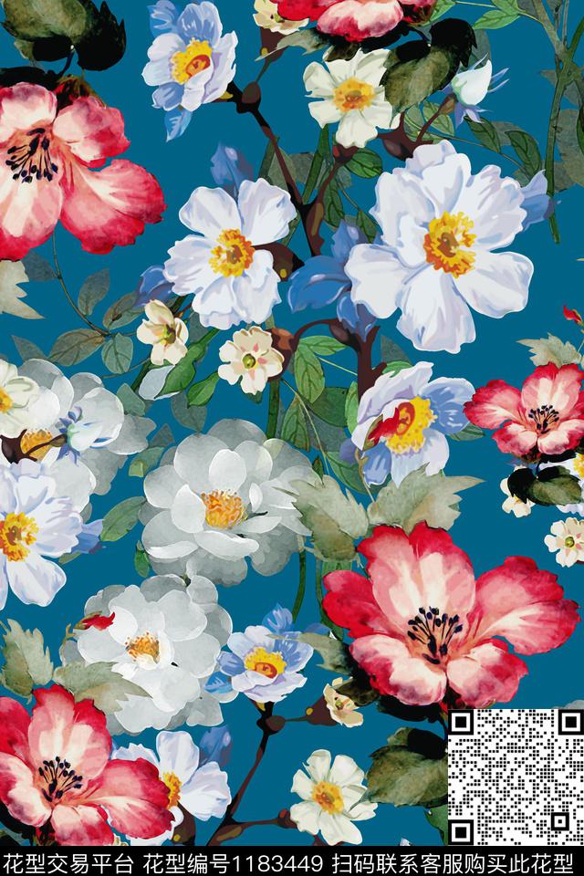 花卉大牌风印花数码印花华亿平台下载（图片编号: 1183449） - 瓦栏（Walan）