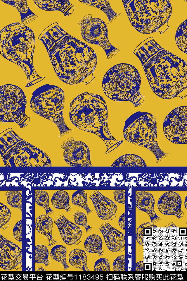 古典花纹印花花瓶数码印花华亿平台下载（图片编号: 1183495） - 瓦栏（Walan）