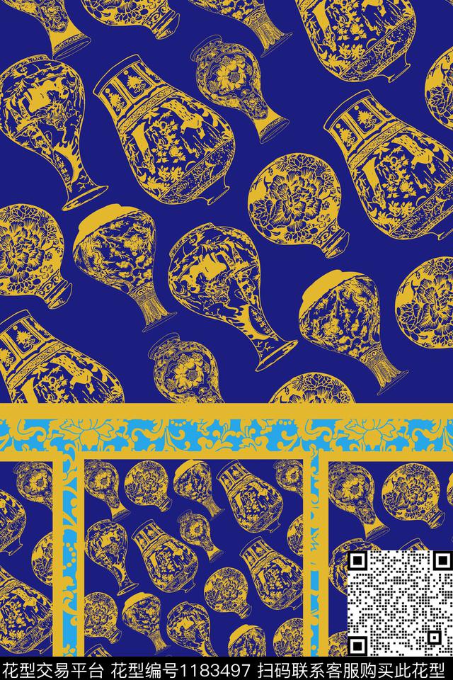 古典花纹印花花瓶数码印花华亿平台下载（图片编号: 1183497） - 瓦栏（Walan）
