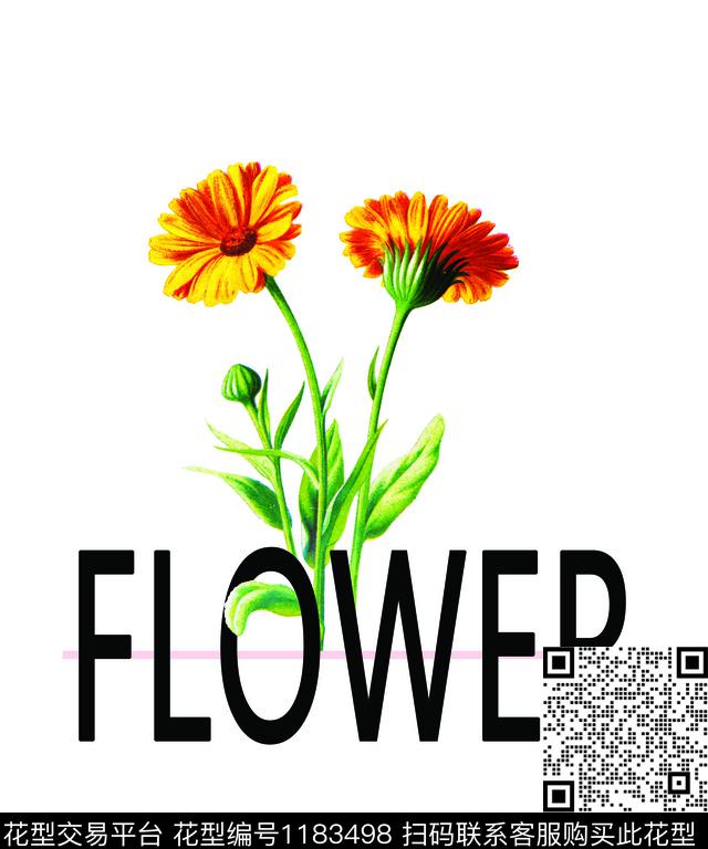 时尚字母T恤花卉数码印花华亿平台下载（图片编号: 1183498） - 瓦栏（Walan）